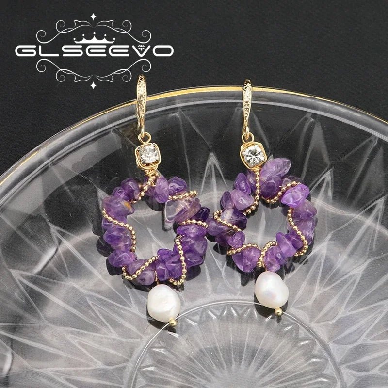 Amethyst Glow: Luxe Elegance with Freshwater Pearls Earrings - Gadget and Glam Shop