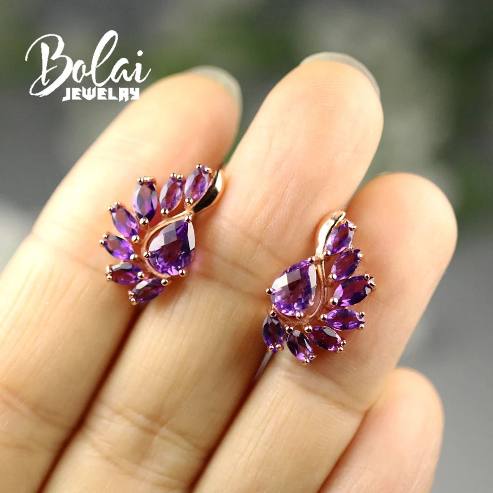 African Bloom: 3.8ct Natural Amethyst Gemstone Flower Earrings, Deep Purple Hue, 925 Sterling Silver - Gadget and Glam Shop