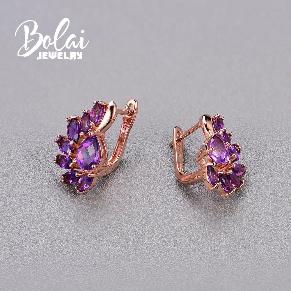 African Bloom: 3.8ct Natural Amethyst Gemstone Flower Earrings, Deep Purple Hue, 925 Sterling Silver - Gadget and Glam Shop