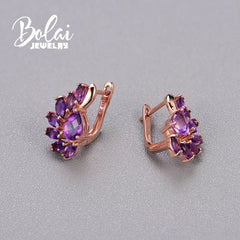 African Bloom: 3.8ct Natural Amethyst Gemstone Flower Earrings, Deep Purple Hue, 925 Sterling Silver - Gadget and Glam Shop