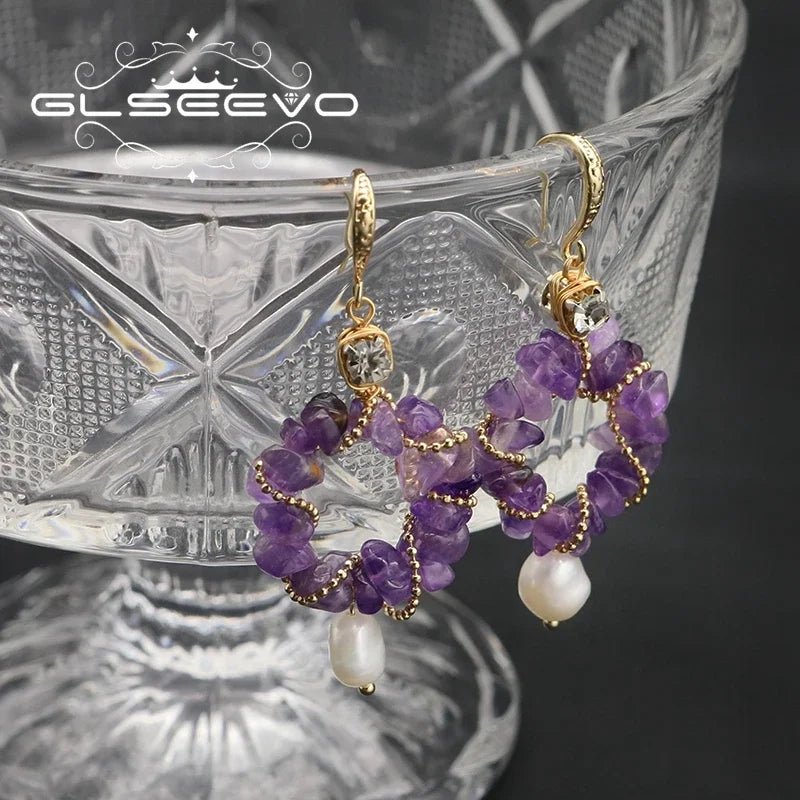 Amethyst Glow: Luxe Elegance with Freshwater Pearls Earrings - Gadget and Glam Shop