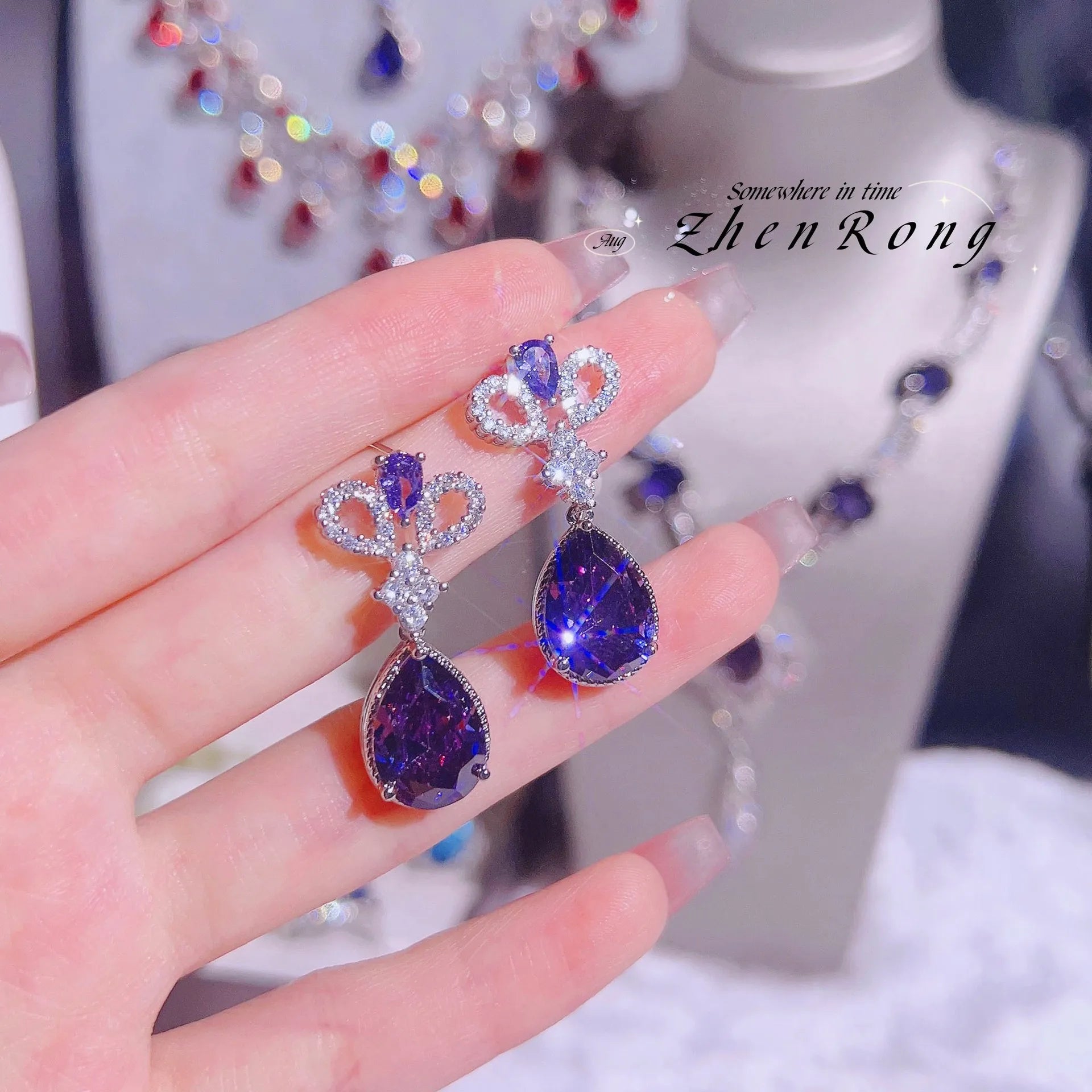 Chic Crowned Elegance: New Trend Water Drop Amethyst Wedding Earrings in Silver - Gadget and Glam Shop