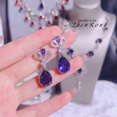Chic Crowned Elegance: New Trend Water Drop Amethyst Wedding Earrings in Silver - Gadget and Glam Shop