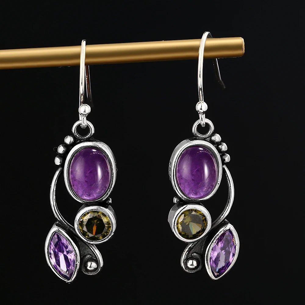 Graceful Drops: S925 Sterling Silver Amethyst Earrings, Fine Jewelry for Women - Gadget and Glam Shop