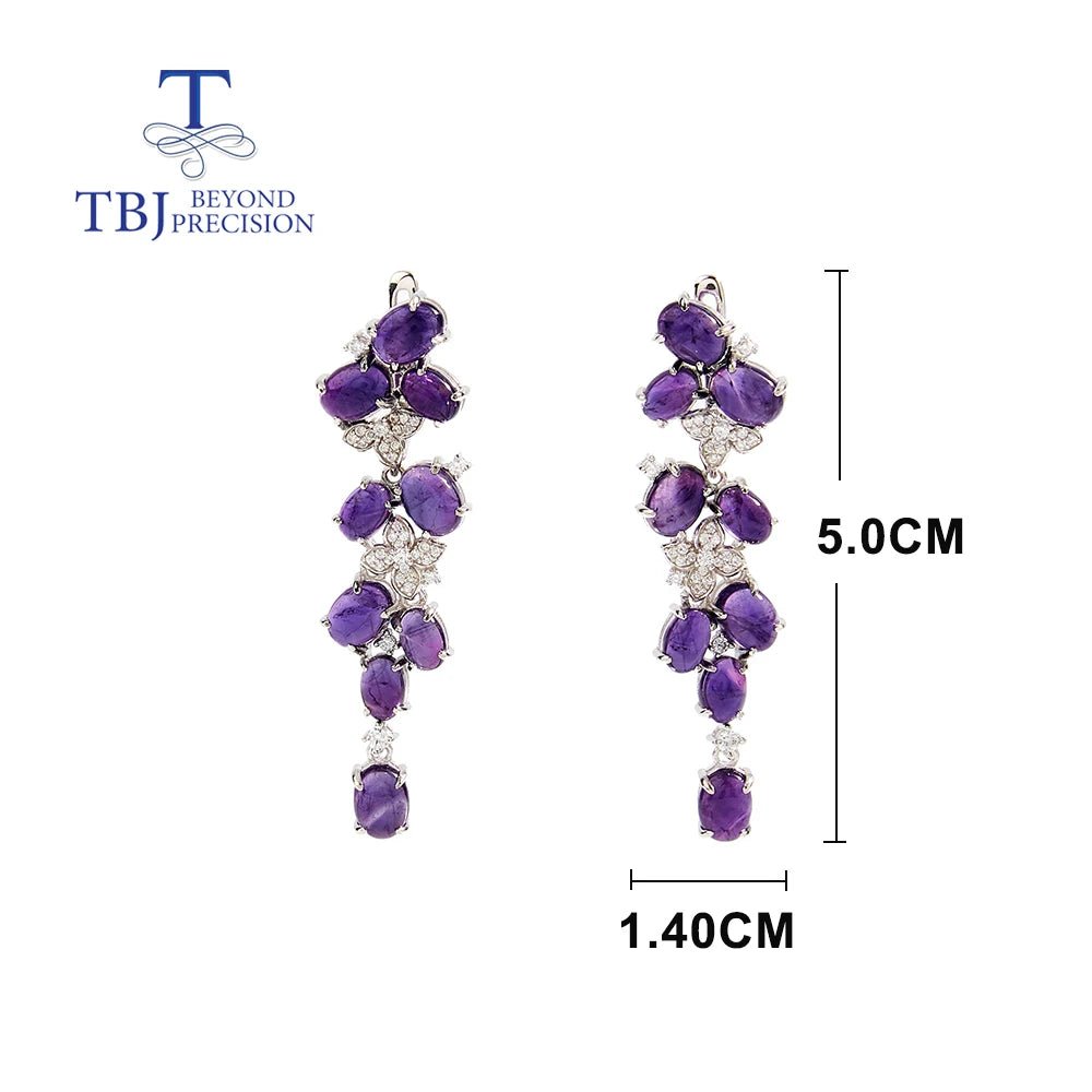 Chic Elegance: Gorgeous Designer Long Silver Earrings with Natural Amethyst Gems - Gadget and Glam Shop