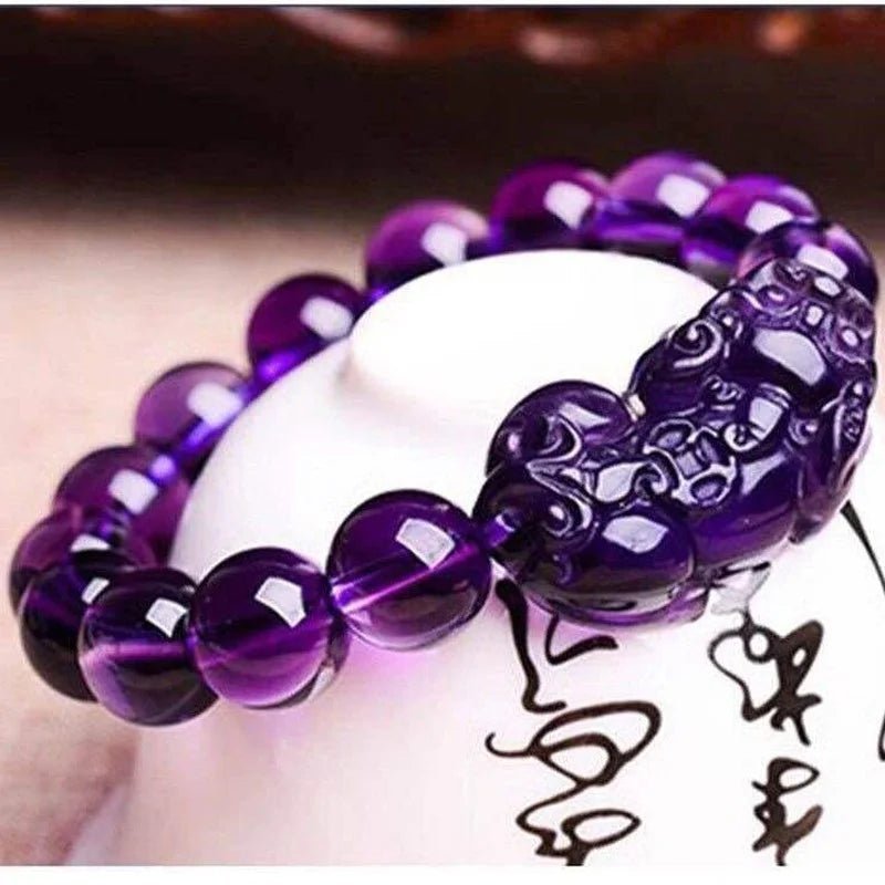 Wealth Attraction: Amethyst PIXIU Feng Shui Bracelet with Crystal Beads for Positive Vibes - Gadget and Glam Shop