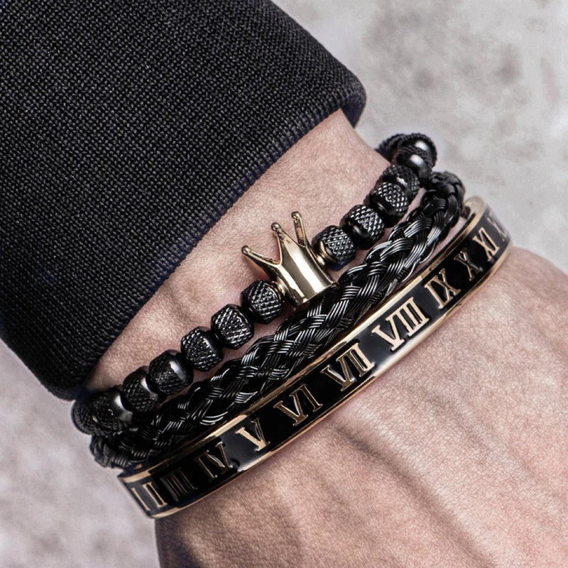 Luxury Enamel Roman Bracelet Royal Crown Charm Men Stainless Steel Geometry Pulseiras Open Adjustable Bracelets Couple Jewelry - Gadget and Glam Shop