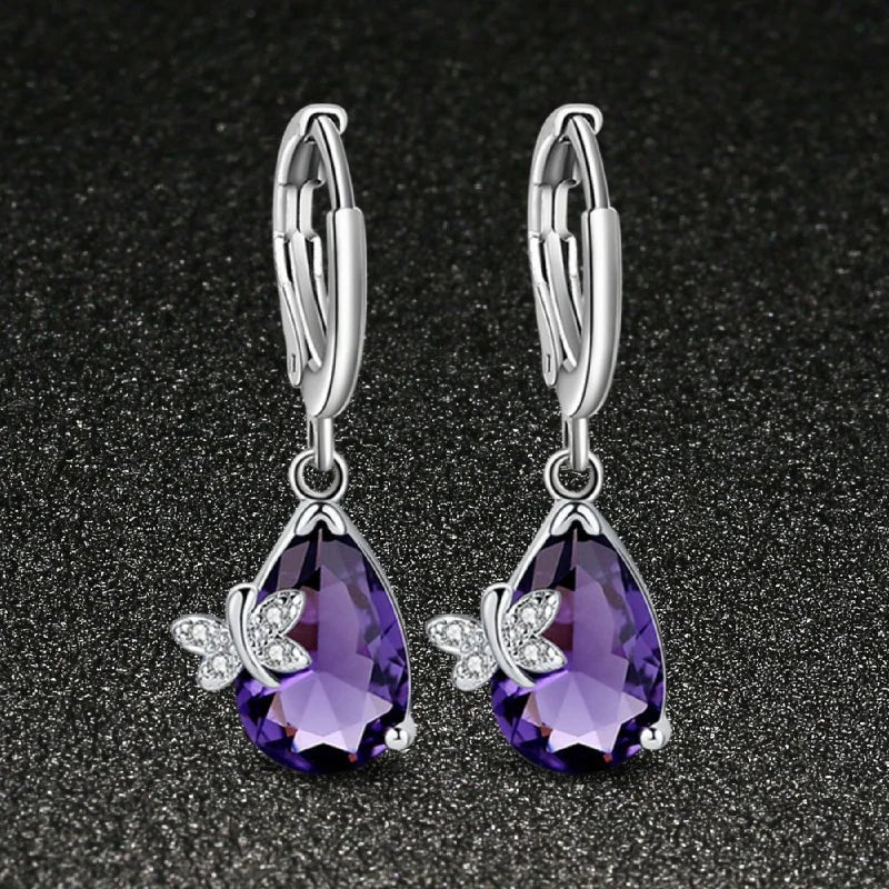 Charming Water Drop Set: 925 Silver Amethyst Earrings, Necklace, and Pendant - Gadget and Glam Shop