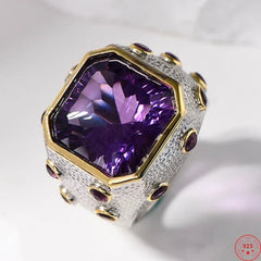 Ancient Allure: 925 Sterling Silver Rings with Square - Cut Natural Amethyst - Gadget and Glam Shop
