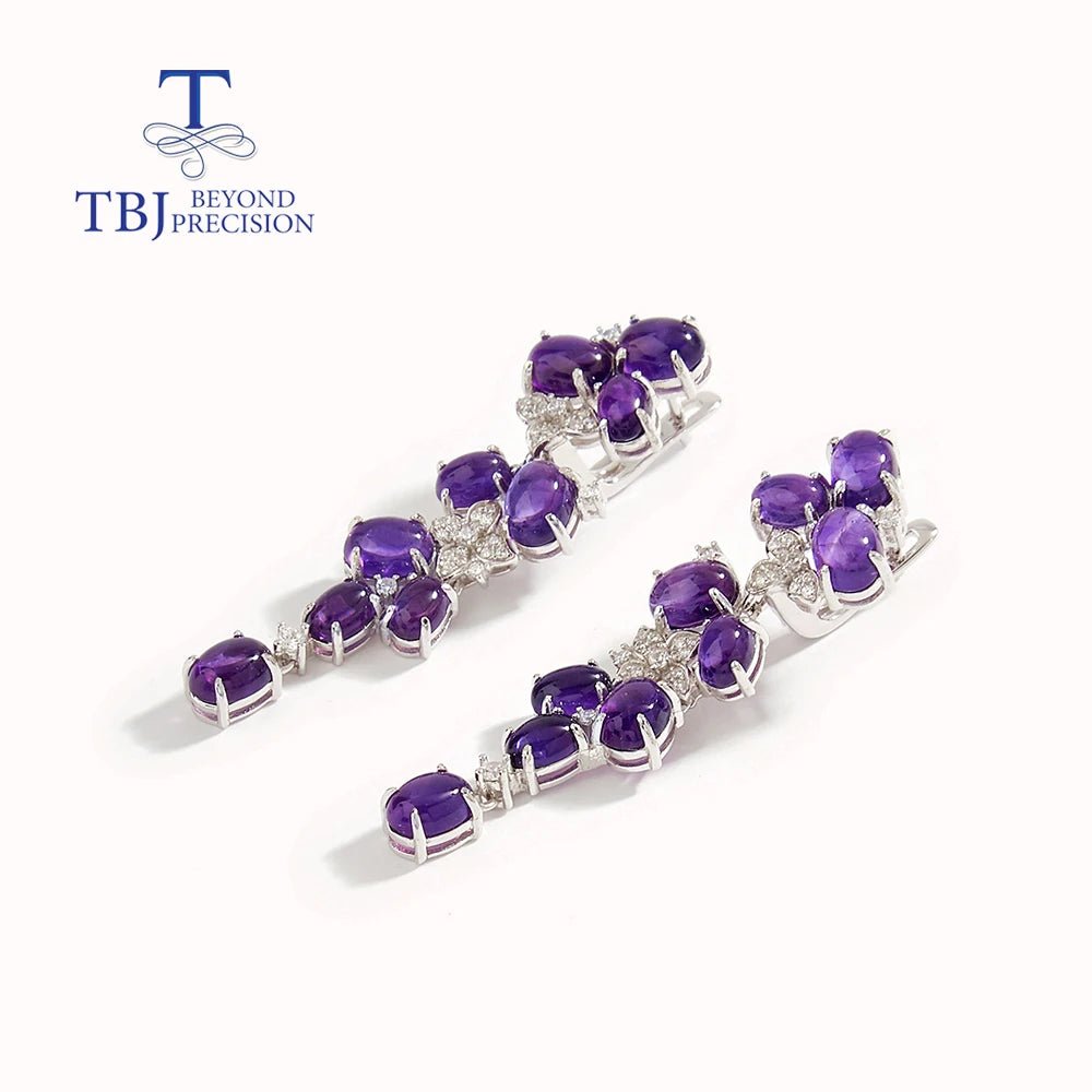 Chic Elegance: Gorgeous Designer Long Silver Earrings with Natural Amethyst Gems - Gadget and Glam Shop