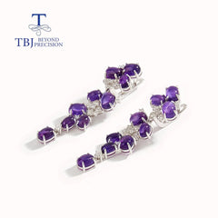 Chic Elegance: Gorgeous Designer Long Silver Earrings with Natural Amethyst Gems - Gadget and Glam Shop