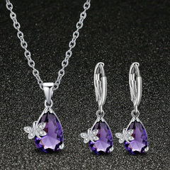Charming Water Drop Set: 925 Silver Amethyst Earrings, Necklace, and Pendant - Gadget and Glam Shop