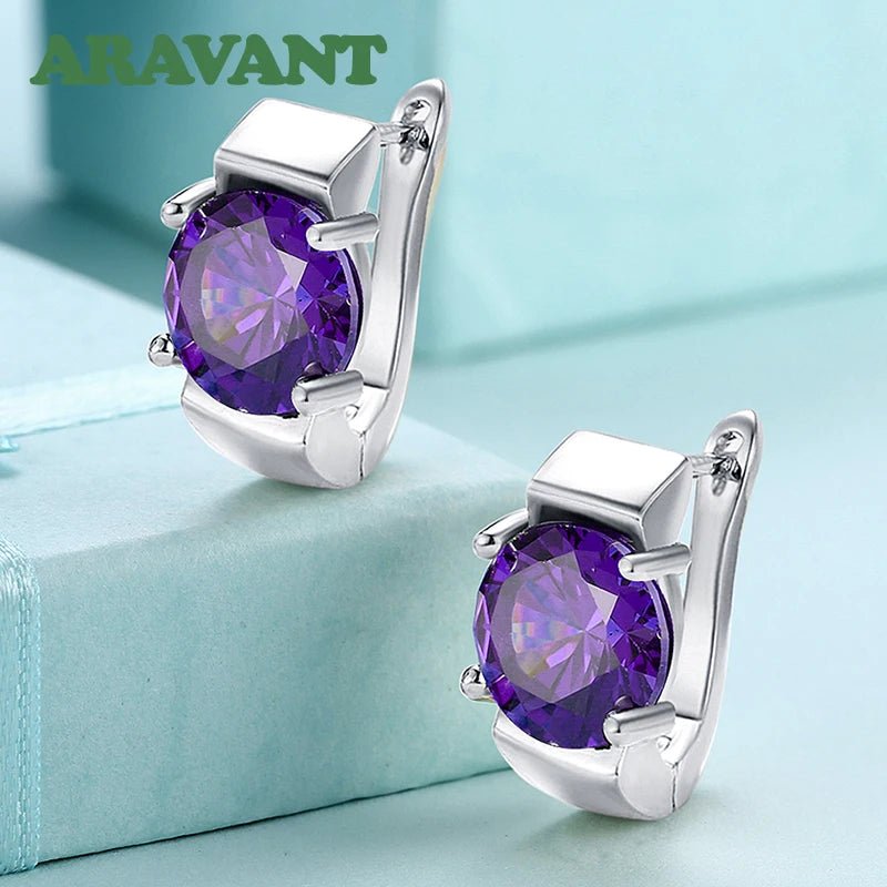 925 Silver Amethyst Hoop Earrings For Women - Gadget and Glam Shop