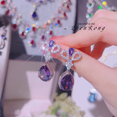 Chic Crowned Elegance: New Trend Water Drop Amethyst Wedding Earrings in Silver - Gadget and Glam Shop