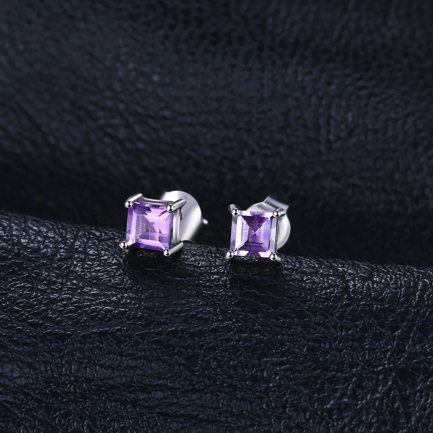Chic Simplicity: Square Natural Amethyst Stud Earrings in 925 Sterling Silver - Gadget and Glam Shop