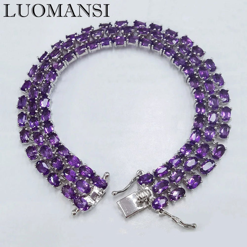 Elegance in Rows: Three - Row Natural Amethyst Bracelet with 92pcs 3*5MM Beads, 17CM Length - Gadget and Glam Shop