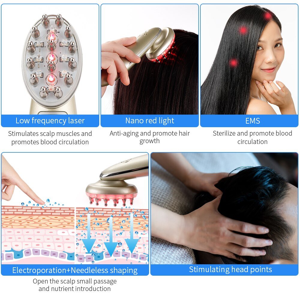 Electric Laser Hair Growth Comb Infrared EMS RF Vibration Massager Microcurrent Hair Care Hair Loss Treatment Hair Regrowth - Gadget and Glam Shop