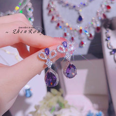 Chic Crowned Elegance: New Trend Water Drop Amethyst Wedding Earrings in Silver - Gadget and Glam Shop