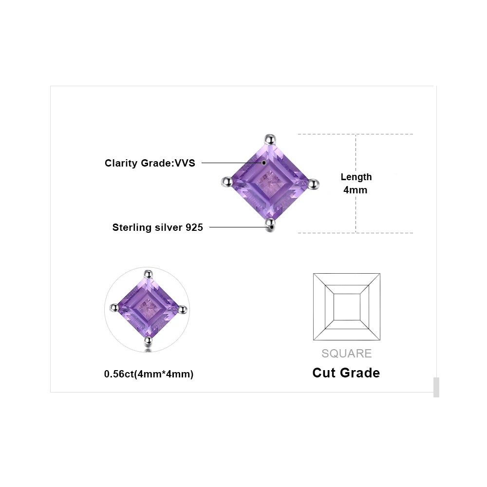 Chic Simplicity: Square Natural Amethyst Stud Earrings in 925 Sterling Silver - Gadget and Glam Shop
