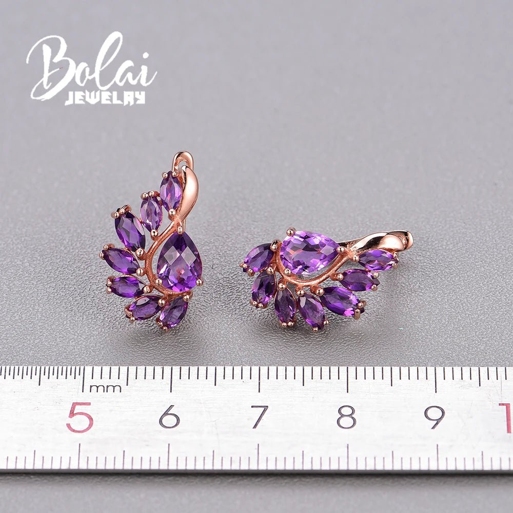 African Bloom: 3.8ct Natural Amethyst Gemstone Flower Earrings, Deep Purple Hue, 925 Sterling Silver - Gadget and Glam Shop