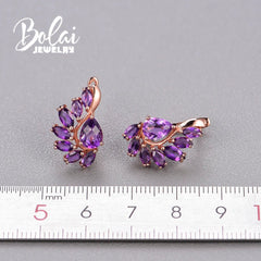 African Bloom: 3.8ct Natural Amethyst Gemstone Flower Earrings, Deep Purple Hue, 925 Sterling Silver - Gadget and Glam Shop