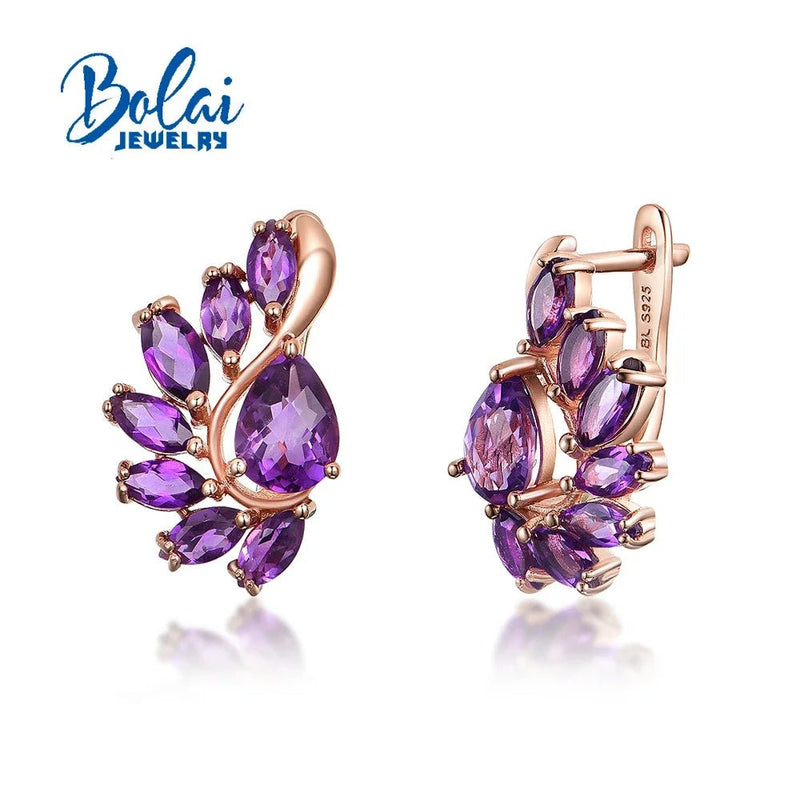 African Bloom: 3.8ct Natural Amethyst Gemstone Flower Earrings, Deep Purple Hue, 925 Sterling Silver - Gadget and Glam Shop