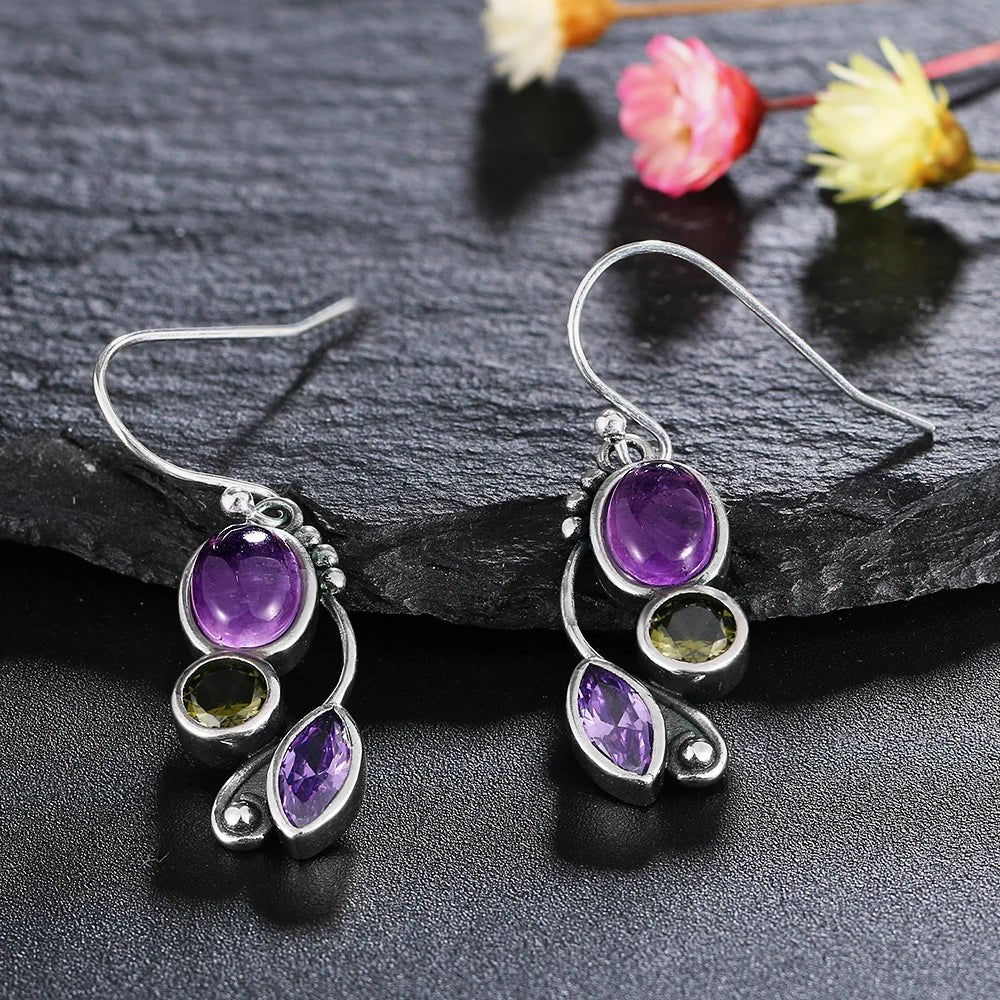Graceful Drops: S925 Sterling Silver Amethyst Earrings, Fine Jewelry for Women - Gadget and Glam Shop