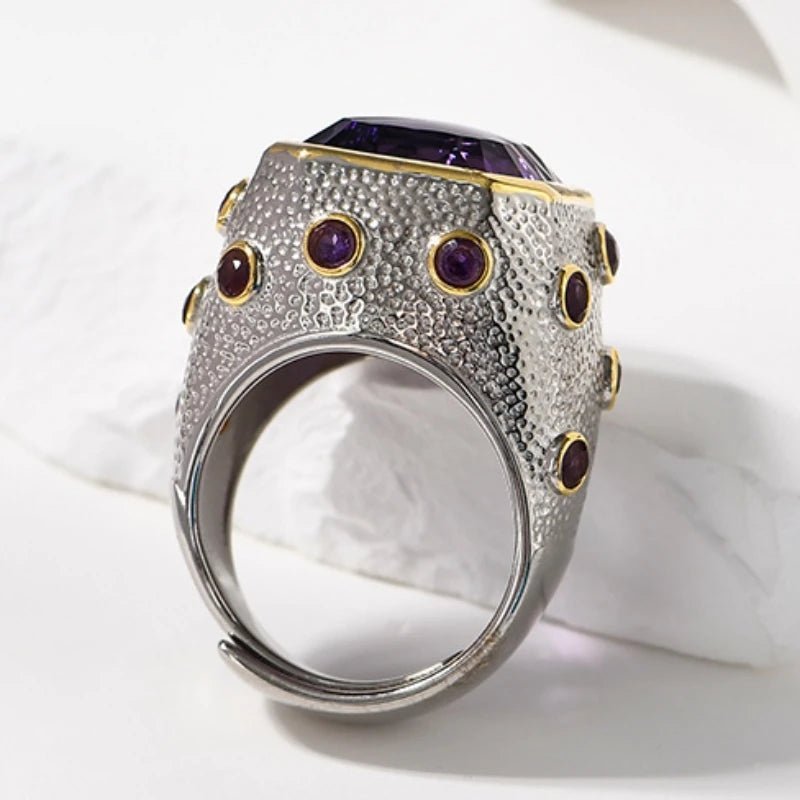 Ancient Allure: 925 Sterling Silver Rings with Square - Cut Natural Amethyst - Gadget and Glam Shop
