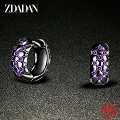 Chic Contrast: 925 Sterling Silver Black Hoop Earrings with Amethyst for Women - Gadget and Glam Shop
