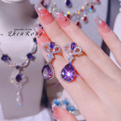 Chic Crowned Elegance: New Trend Water Drop Amethyst Wedding Earrings in Silver - Gadget and Glam Shop