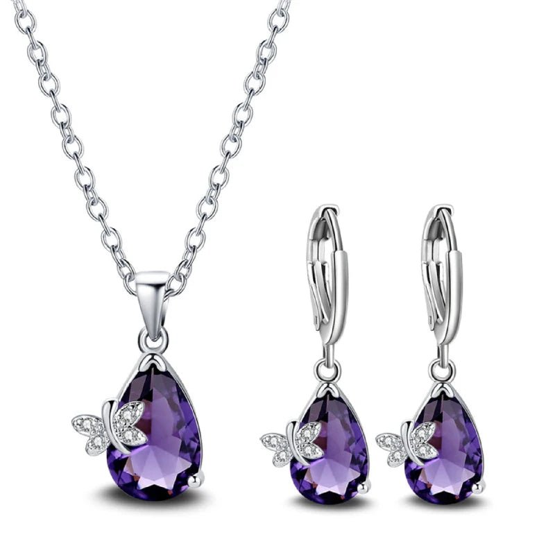 Charming Water Drop Set: 925 Silver Amethyst Earrings, Necklace, and Pendant - Gadget and Glam Shop
