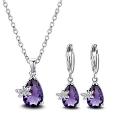 Charming Water Drop Set: 925 Silver Amethyst Earrings, Necklace, and Pendant - Gadget and Glam Shop