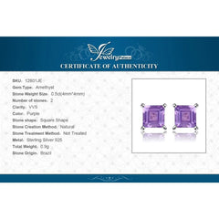 Chic Simplicity: Square Natural Amethyst Stud Earrings in 925 Sterling Silver - Gadget and Glam Shop