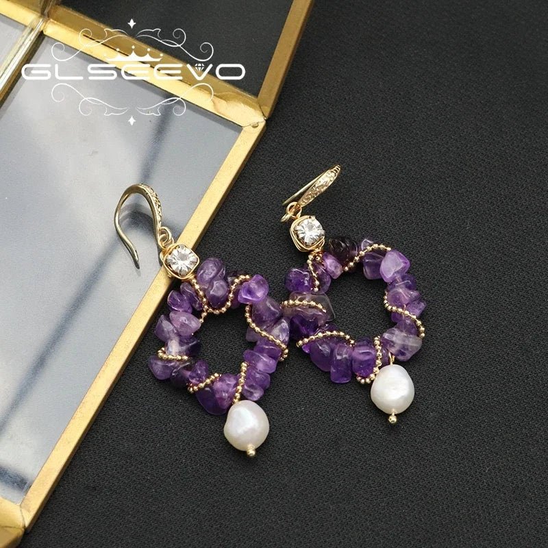 Amethyst Glow: Luxe Elegance with Freshwater Pearls Earrings - Gadget and Glam Shop