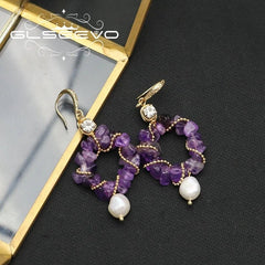 Amethyst Glow: Luxe Elegance with Freshwater Pearls Earrings - Gadget and Glam Shop
