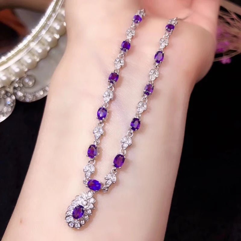 Captivating Elegance: Boutique Jewelry 925 Sterling Silver Necklace Inlaid with Natural Amethyst Gemstone - Gadget and Glam Shop