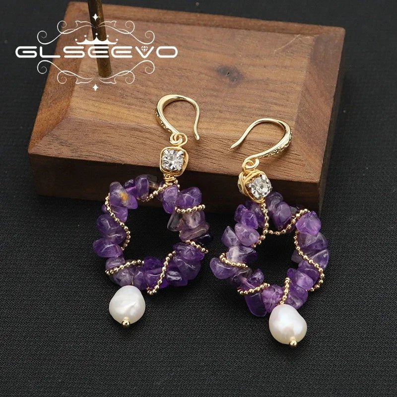 Amethyst Glow: Luxe Elegance with Freshwater Pearls Earrings - Gadget and Glam Shop