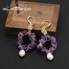 Amethyst Glow: Luxe Elegance with Freshwater Pearls Earrings - Gadget and Glam Shop