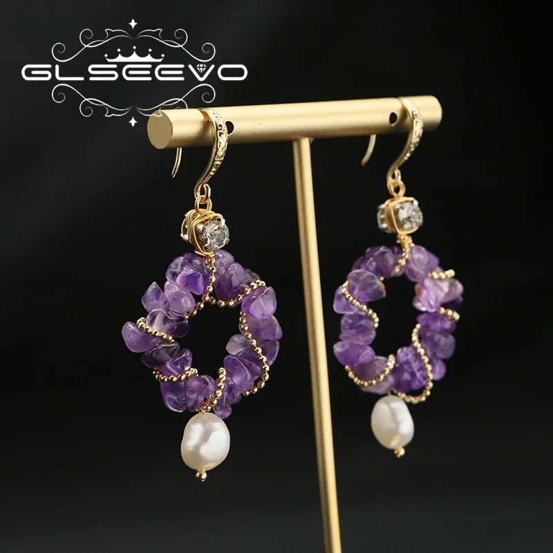 Amethyst Glow: Luxe Elegance with Freshwater Pearls Earrings - Gadget and Glam Shop