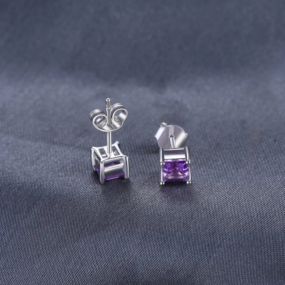 Chic Simplicity: Square Natural Amethyst Stud Earrings in 925 Sterling Silver - Gadget and Glam Shop