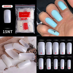 500pcs Natural Clear False Acrylic Nail Tips - Full/Half Cover Tips