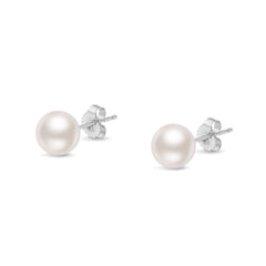 14K Gold Round White Saltwater Akoya Cultured Pearl Stud Earrings AAA+ Quality - Choice of Size