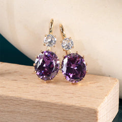 Radiant Elegance: Gold Drop Earrings with 925 Silver and Purple Amethyst