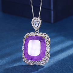 Vintage Opulence: Luxury 20*23mm Amethyst Pendant Chain Necklace for Women with Lab Diamond Accents