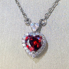 Elegant Heart: Huitan Blue/Garnet CZ Necklace - Perfect for Engagement, Wedding, and Love Celebrations