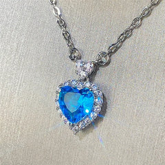 Elegant Heart: Huitan Blue/Garnet CZ Necklace - Perfect for Engagement, Wedding, and Love Celebrations