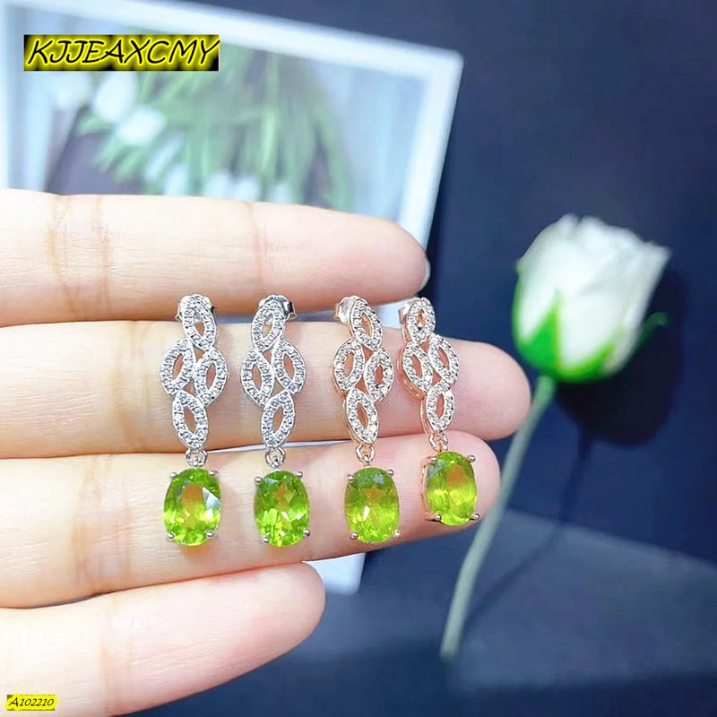 Boutique Jewelry 925 Sterling Silver Natural Gem Peridot Women's Earrings Girls' Party Birthday Gifts Bridal Matching New Fashio