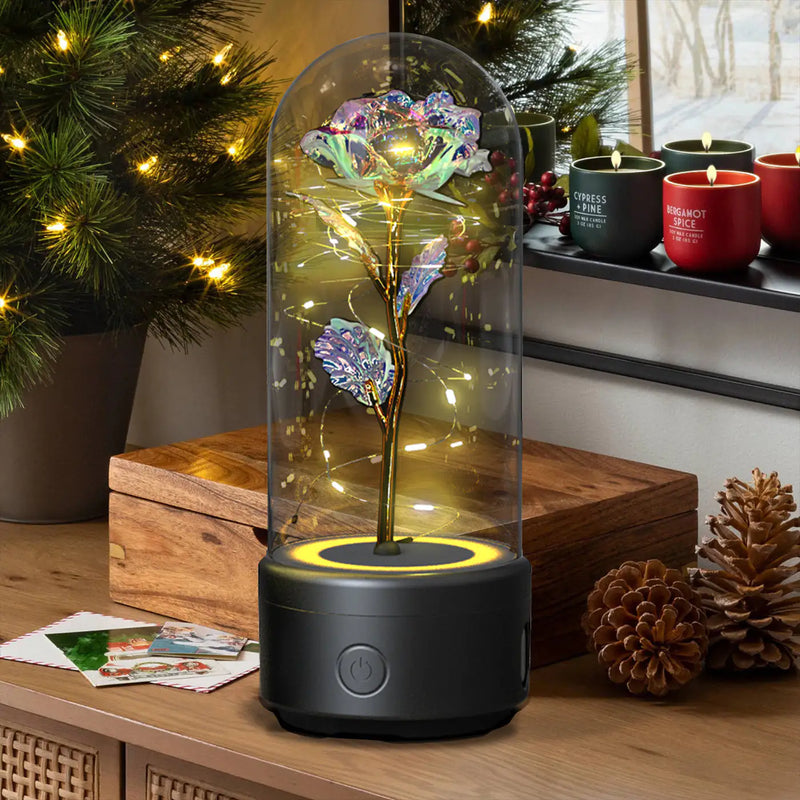 Creative 2 In 1 Rose Flowers LED Light And Bluetooth-compatible Speaker Valentine's Day Gift Rose Luminous Night Light Ornament In Glass Cover