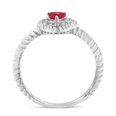 Sterling Silver Heart Ring with 4MM Lab-Created Ruby and Diamond Accents