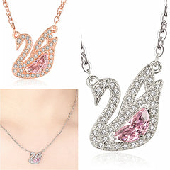 Swan Pink Crystal Zircon Diamond Pendant Necklace: White Gold Choker for Women/Girls